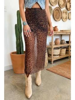 SHEER LEOPARD MAXI SKIRT