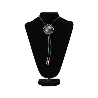 DARK GREEN FLORAL ENGRAVED ROUND BOLO TIE 
