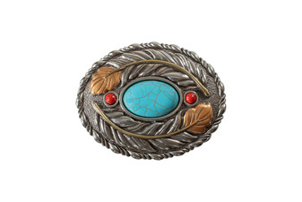OVAL BUCKLE TURQUOISE STONE AND FEATHER