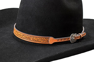 FLORAL EMBOSSED LEATHER HATBAND - BROWN 