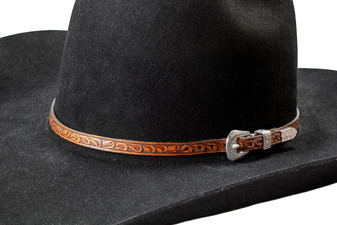 TOOLED LEATHER HAT BAND - SCROLL BROWN