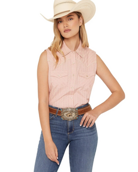 ELY WALKER MOTIF STRIPE SLEEVELESS WOMENS WESTERN SHIRT