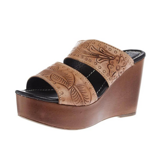 ROPER FOOTWEAR WOMENS DIVA II TAN TOOLED WEDGE