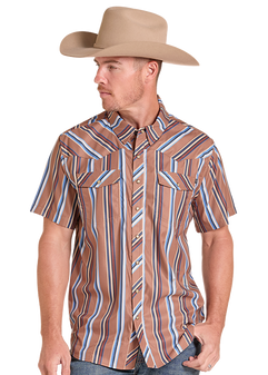ROCK & ROLL MENS TEK NEUTRAL STRIPED SNAP SHORT SLEEVE