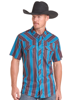ROCK & ROLL MENS TEK STRIPED SHORT SLEEVE SHIRT