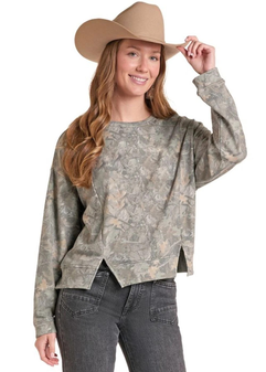 ROCK & ROLL WOMENS TREE CAMO CREWNECK
