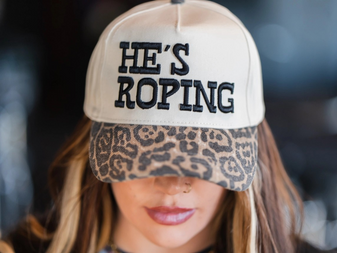 HE'S ROPING TRUCKER HAT - LEOPARD