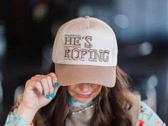 HE'S ROPING TRUCKER HAT - KHAKI