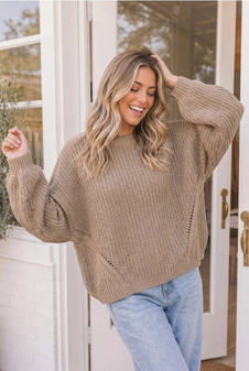 CAMEL TAN WAFFLE KNIT OVERSIZED SWEATER