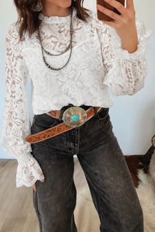 WOMENS WHITE RUFFLED LACE BLOUSE 