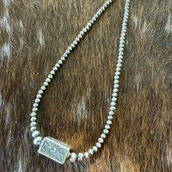 16" STERLING SILVER PEARL NECKLACE WITH FLOWER BARREL 