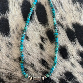 GENUINE TURQUOISE W/ STERLING SILVER BARREL 16" NECKLACE