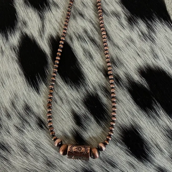 COPPER PEARLS W/ STAMPED BARREL BEAD