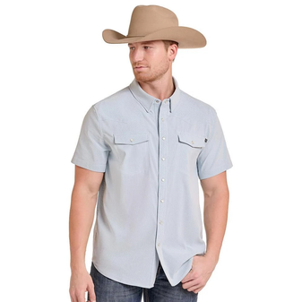 ROCK AND ROLL DENIM MEN'S BLUE STRIPED TEK PEARL SNAP