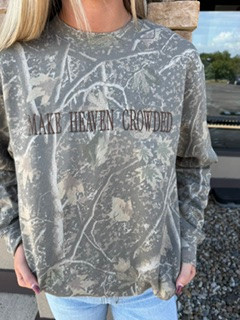 MAKE HEAVEN CROWDED CAMO CREWNECK