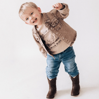 KID'S BROWN MINERAL WASH DENIM JACKET