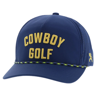 HOOEY COWBOY GOLF NAVY AND YELLOW TRUCKER HAT