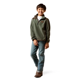ARIAT BOYS 1/4 ZIP FLEECE PULLOVER GREEN