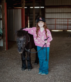 GIRLS PINK HOWDY HORSE CARDIGAN