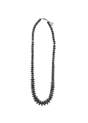 WEST & CO 36" FAUX NAVAJO PEARL  AND BLACK DISC NECKLACE