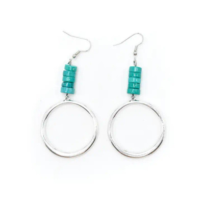WEST&CO 3" SILVER HOOP EARRING W/ TURQUOISE ACCENT