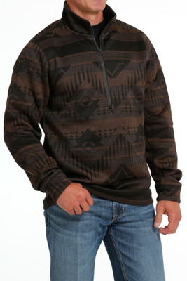 CINCH MEN'S BROWN AZTEC SWEATER 1/4 ZIP