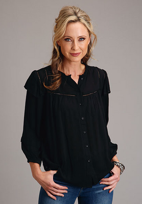 STETSON WOMEN'S BLACK HERRINGBONE BLOUSE