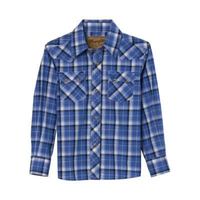 WRANGLER RETRO BOYS BLUE PLAID SNAP SHIRT