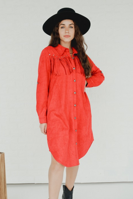 L&B RED SUEDE SHIRT DUSTER