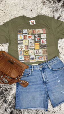 XOXO WESTERN MATCHBOOK SHORT SLEEVE TEE GREEN 