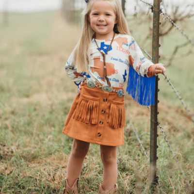 SHEA BABY FRINGE SUEDE BROWN SKIRT