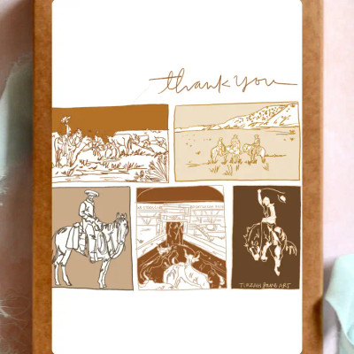 WESTERN RANCH SKETCH THANK YOU CARD SET
