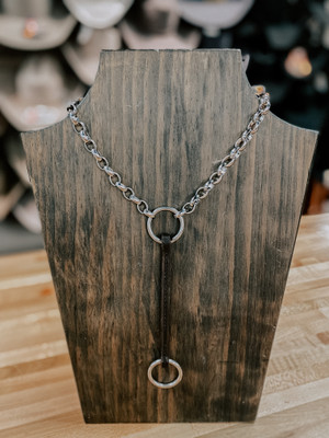 LEATHER BIT SILVER NECKLACE