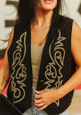 BLACK SUEDE BOOT STITCHED VEST 