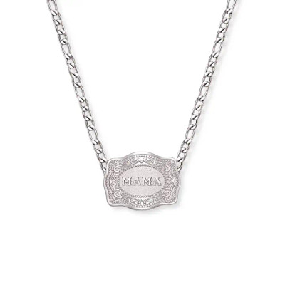Mini Belt Buckle Necklace (Mama) - Silver Figaro chain 