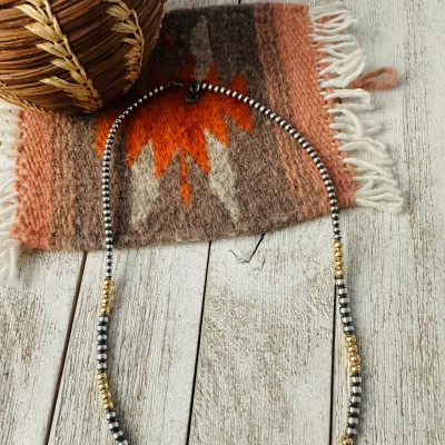 NT NAVAJO STERLING SILVER & GOLD NECKLACE 14"