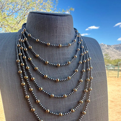 NT NAVAJO STERLING SILVER & GOLD NECKLACE 24"