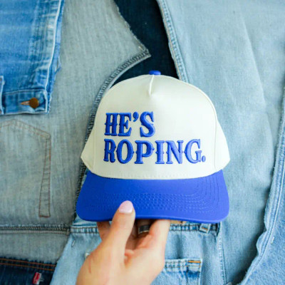HE'S ROPING BLUE HAT