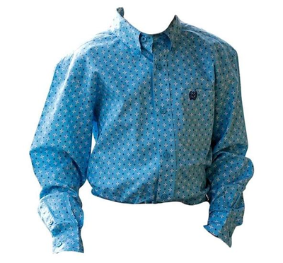 CINCH BOY'S BLUE PRINT BUTTON DOWN LONG SLEEVE MTW7060399 YOUTH