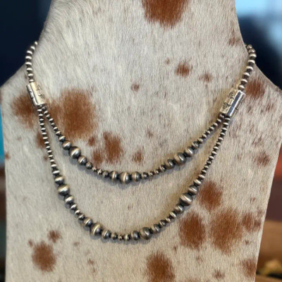 Sterling Pearl Double Strand Barrel Necklace