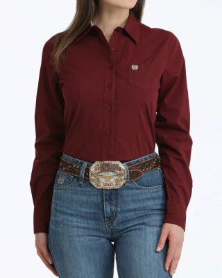 CINCH WOMENS BURGUNDY LONG SLEEVE BUTTON UP