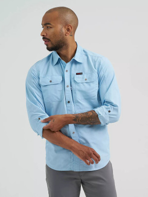 WRANGLER LIGHT BLUE ATG BUTTON UP LONG SLEEVE SHIRT