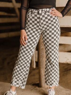 CHECKERED NON-DISTRESSED WOMENS PANTS