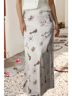 WESTERN PRNT SATIN SKIRT