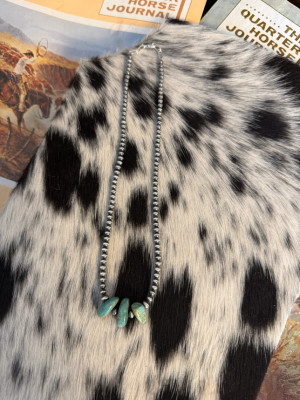 18" STERLING PERALS WITH TURQUOISE STONE