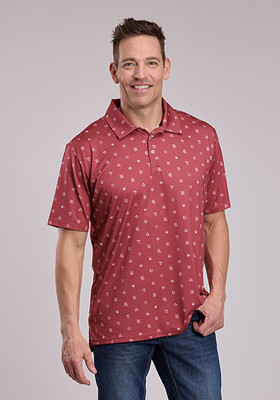 ROPER MENS WESTERN PRINT POLO - RED