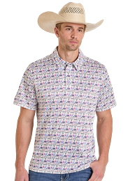 ROCK&ROLL MENS WESTERN PRINTED POLO 