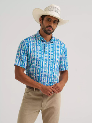 WRANGLER ATG AZTEC SHORT SLEEVE BUTTON UP - BLUE 