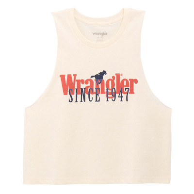 Wrangler® Graphic Festival Crop Tank – Egret – “Since 1947”