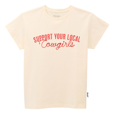 Wrangler® “Support Your Local Cowgirls” T-Shirt – 100% Cotton, Antique White – Women’s Graphic Tee